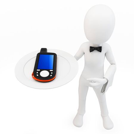 3d man with portable gps  device on white backgroundの写真素材