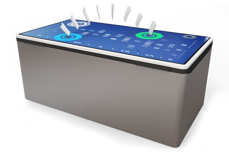 3d futurist touch control surface copying files on white background