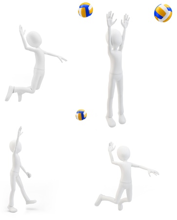 3d man volley player with volleyball on white backgroundの写真素材