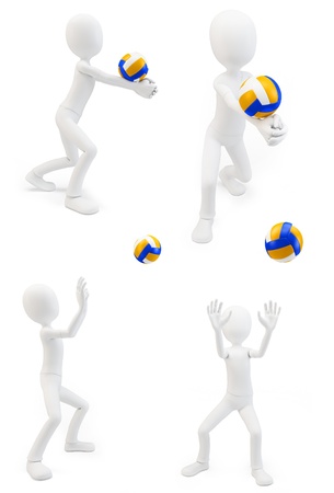 3d man volley player with volleyball on white backgroundの写真素材