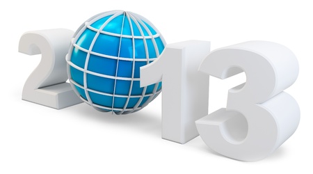 3d year 2013 and globe symbol on white backgroundの写真素材