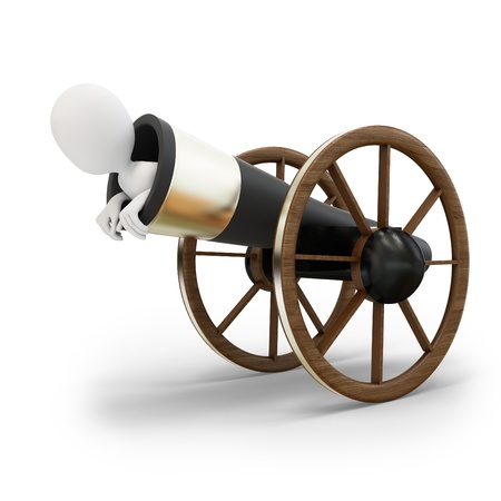 3d man with circus cannonball on white backgroundの写真素材