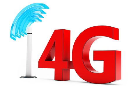 3d 4G mobile antenna, wireless technology on white backgroundの写真素材