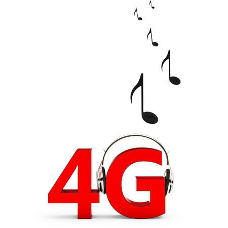 3d sign of 4G music download with headphones on white backgroundの写真素材