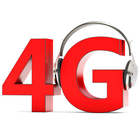 3d sign of 4G music download with headphones on white background