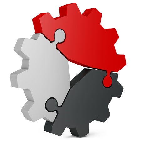 3d business  teamwork, partnership and success concept  gear from puzzle pieces on white backgroundの写真素材