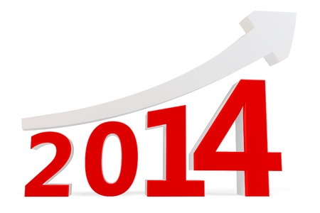 3D arrow with year 2014 isolated on a white background の写真素材