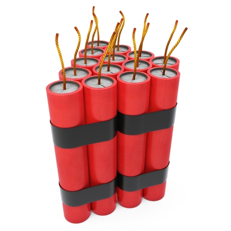 3d dynamite pack with fuse on white backgroundの写真素材