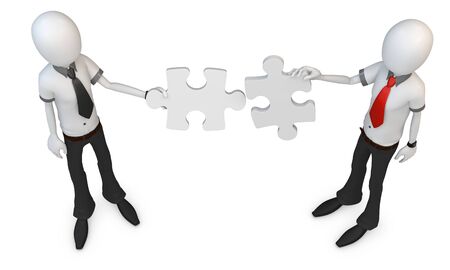 3d man businessman team putting puzzle together on white backgroundの写真素材