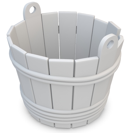 3d wooden empty bucket on white backgroundの写真素材