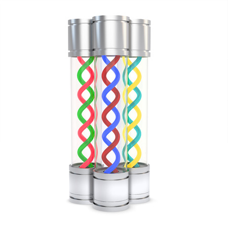 3d containers with virus strains on white background