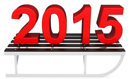 3d Red 2015 year with a sleigh on white background