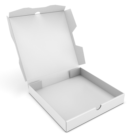 3d open pizza box on white backgroundの写真素材