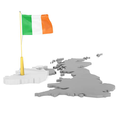 3d flag pole of the country with borders form on whiteの写真素材