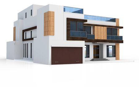 3d render of modern house on white backgroundの写真素材