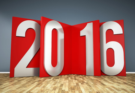 3d happy new year 2016 text  near the wall