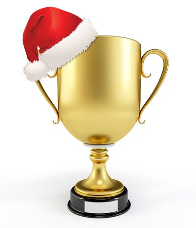 3d gold cup trophy isolated on whiteの写真素材