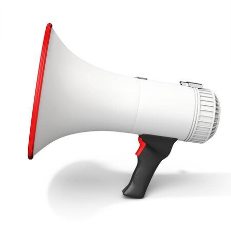 3d detailed megaphone on white backgroundの写真素材