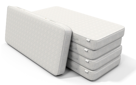 3d white mattress stack on white backgroundの写真素材