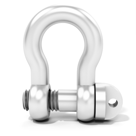 3d heavy duty pin bow shackle on white backgroundの写真素材