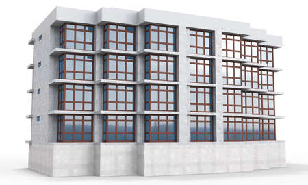 3d contemporary apartment block  on a white background