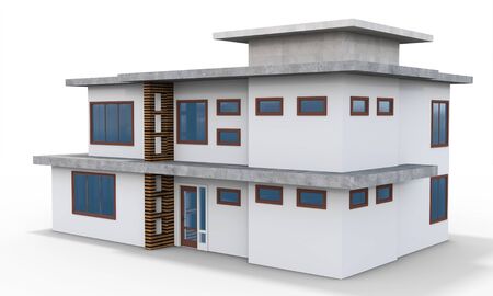 3d contemporary house on a white backgroundの写真素材