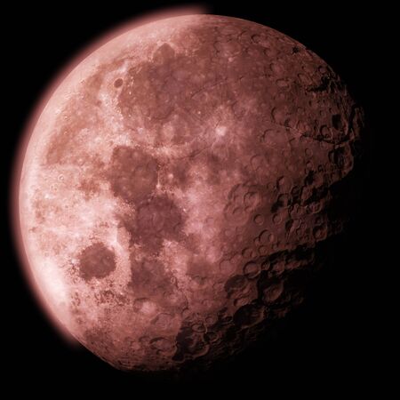 3d generic red moon with craters on black background