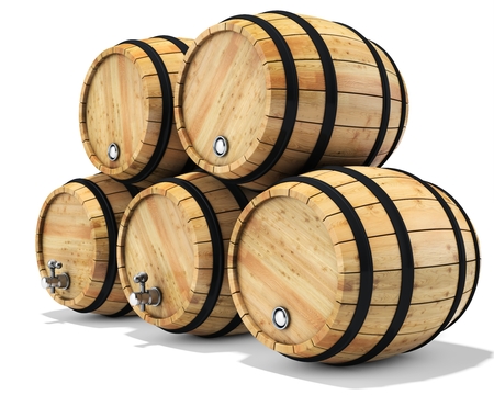 3d wine barrel stack on white background 3D illustrationの写真素材