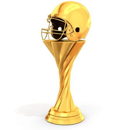 golden trophy with helmet on white background 3D illustrationの写真素材