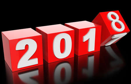 Happy new year 2018 cubes on a white background 3D illustrationの写真素材