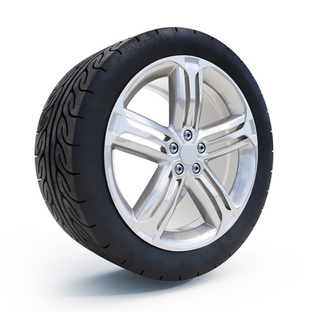 rendering of a single car tire on a white background  3D illustrationの写真素材