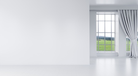 Modern bright interior with empty wall 3d illustrationの写真素材