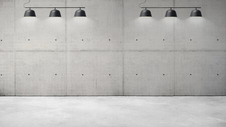 Abstract room, concrete background with lamps and copy space 3d illustration