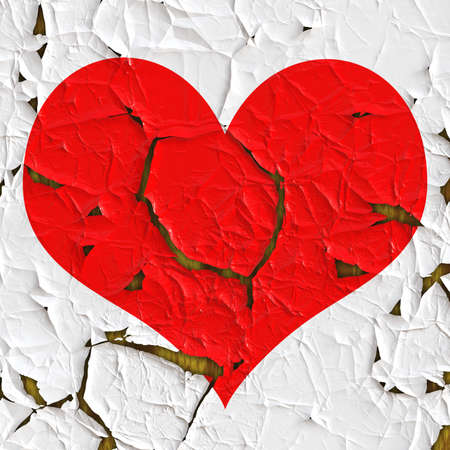 Red heart as old foil on the wood structure, good image for a broken heart, love, romance and...