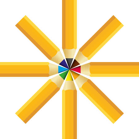 Colored color pencils set isolated on white background on star design. Rainbow. Child picture, offfice suppliesのイラスト素材