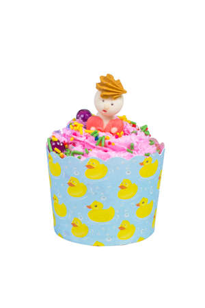 the strawberry cupcake on  isolated white backgroundの写真素材