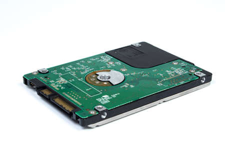 the classic detail of hard drive isolated on white backgroundの写真素材