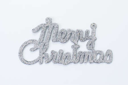 the silver "merry christmas on white background"の写真素材