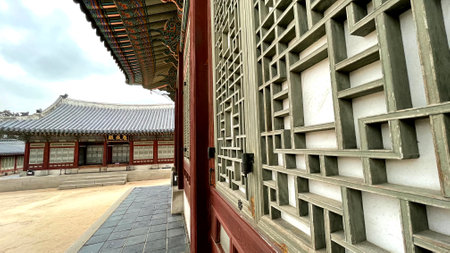 Patterns and textures of traditional buildings in Seoul, South Koreaのeditorial素材