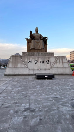 Seoul, Korea, January, 2021: Statue of King Sejong at Gwanghwamun Plazaのeditorial素材