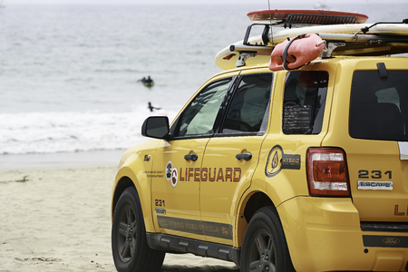 VENICE, CA, USA - AUGUST 25, 2013  Parking lifeguard vehicle on August 25, 2013 in Venice Beach, Los Angeles, CA  Venice Beach is the headquarters of Los Angeles County Lifeguards のeditorial素材