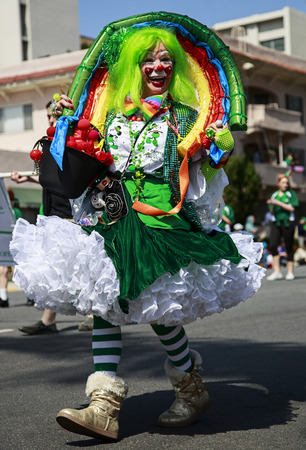 San Diego, CA, USA  March 16, 2013  Woman in clown costume at St  Patrick s Day Parade on March 16, 2013 San Diego, CA  This event has become one of the largest single-day events in San Diego のeditorial素材