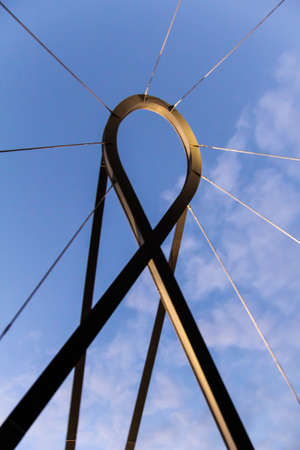 Detail of metalic bridge structure on blue sky background in Aveiro city, in Portugalの写真素材