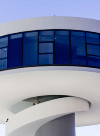 View of Niemeyer Center building, in Aviles, Spain, on April 03, 2011  The cultural center was designed by Brazilian architect Oscar Niemeyer, and was his only work in Spainのeditorial素材