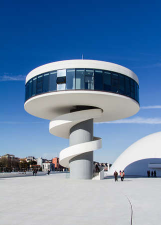 View of Niemeyer Center building, in Aviles, Spain, on December 09, 2012  The cultural center was designed by Brazilian architect Oscar Niemeyer, and was his only work in Spainのeditorial素材
