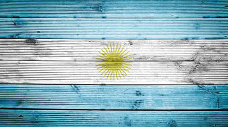 Natural wood planks texture background with the colors of the flag of Argentinaの写真素材