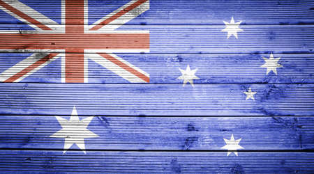Natural wood planks texture background with the colors of the flag of Australiaの写真素材