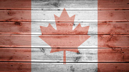 Natural wood planks texture background with the colors of the flag of Canadaの写真素材