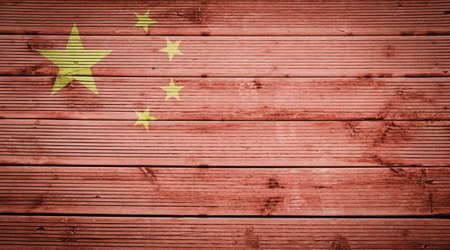 Natural wood planks texture background with the colors of the flag of Chinaの写真素材