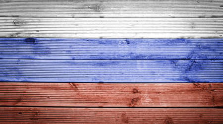 Natural wood planks texture background with the colors of the flag of Russiaの写真素材
